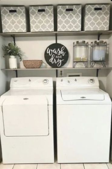 wash room decor Small Closet Laundry Room, Ideas For A Small Closet, Laundry Room Organization Shelves, Laundry In Kitchen, Diy Laundry Room, Small Laundry Room Ideas, Laundry Room Decorating, Tiny Laundry, Laundry Nook