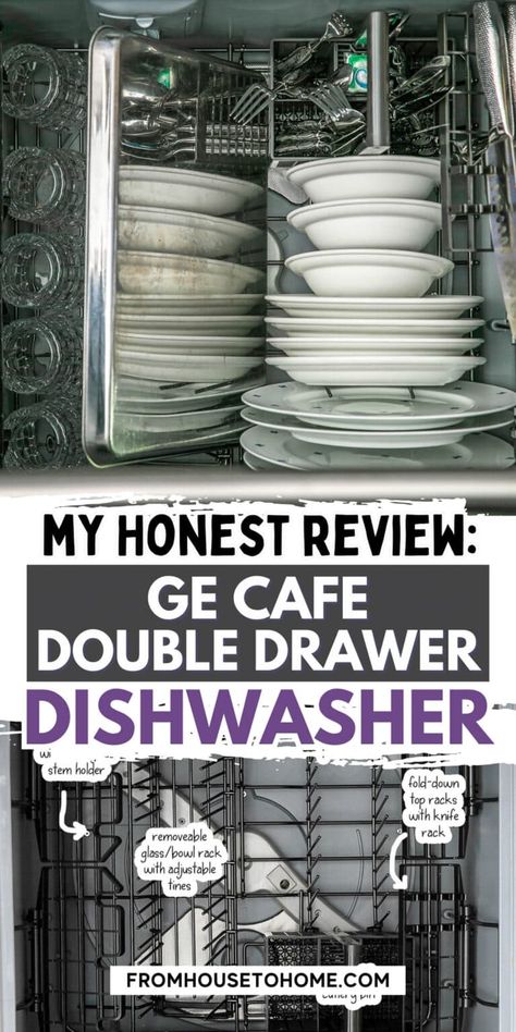 GE Café Double Drawer Dishwasher Review (My Honest Opinion) | Kitchens Two Drawer Dishwasher, Double Drawer Dishwasher, Ge Cafe, Dishwasher Pods, House To Home, Sewing Room Storage, Household Expenses, Double Drawer, Drawer Dishwasher