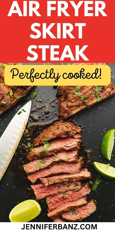 In a matter of minutes, I can show you how to cook flawless Skirt Steak in the air fryer using a quick marinade packed with full-of-flavor spices! Perfect for taco night, fajitas or use as a protein for a salad. Super tender and juicy, this Air Fryer Skirt Steak will be your new favorite way to cook this sometimes tougher meat. Beef Skirt Steak Recipes Air Fryer, Air Fry Skirt Steak, Airfryer Skirt Steak, Steak Fajitas Air Fryer, Beef Fajitas In Air Fryer, Air Fryer Beef Fajitas, Air Fryer Fajita Steak, Skirt Steak Recipes Air Fryer, Skirt Steak Air Fryer