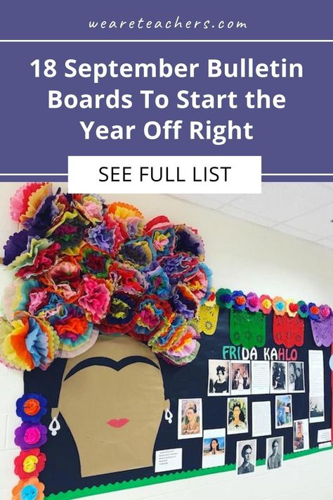 Need a little inspiration for your back-to-school decor? Try one of these September bulletin board ideas to grab your students' attention. Artistic Bulletin Boards, Get To Know Your Teachers Bulletin Board, Preschool Bulletin Boards For September, Spanish Bulletin Boards Back To School, Art Room Decor Classroom Ideas, Bulletin Board Ideas For Art Teachers, Back To School Fall Bulletin Boards, Spanish Class Bulletin Board Ideas, Secondary Bulletin Board Ideas