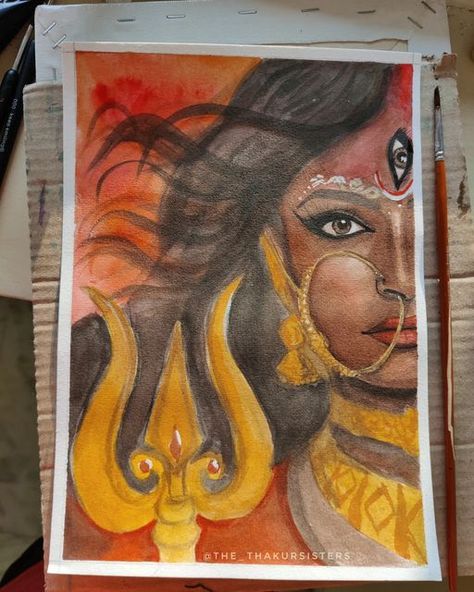 Drawing And Painting Ideas Creative, Traditional Sketches Indian, Durga Ma Drawings, Durga Goddess Drawing, Goddess Durga Paintings, Durga Thakur Drawing, Devotional Drawings, Durga Painting Artworks, Drawing Of God