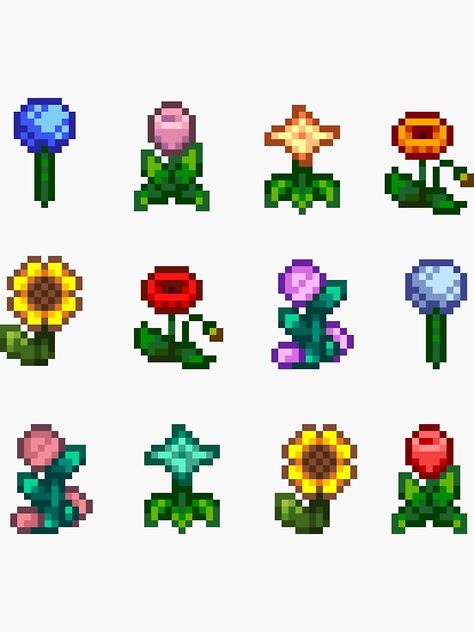 Stardew Valley Garden, Easy Pixel Art, Roses Peonies, Pixel Art Templates, Perler Art, Valley Flowers, 8bit Art, Pixel Drawing, Perler Crafts