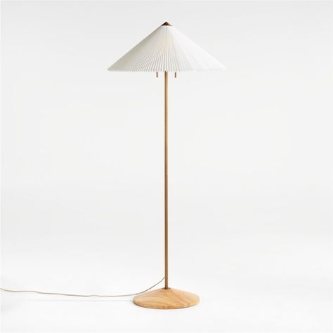 Flores Floor Lamp with Fluted Shade + Reviews | Crate and Barrel Flores Floor Lamp, Pleated Shade Floor Lamp, Light And Dwell, Accordion Pleats, Fabric Cord, Crate Barrel, Burnished Brass, Linen Shades, Beveled Glass