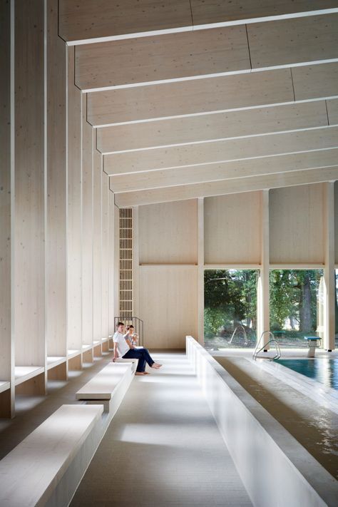 HawkinsBrown uses engineered wood to build school swimming pool School Swimming Pool, Pool Architecture, Swimming Pool Architecture, Pool Halls, Natural Swimming Pools, Wood Architecture, City Of London, Building A Pool, Design Apartment