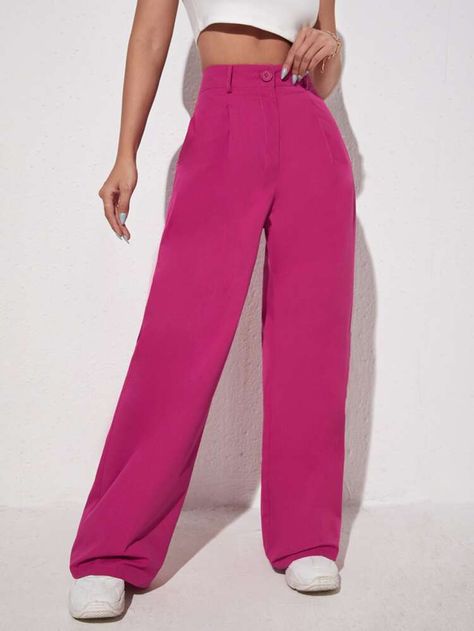 To find out about the Solid Wide Leg Trousers at SHEIN, part of our latest Women Pants ready to shop online today! Free Shipping On £35+✓ Free Return - 45 Days✓ 1000+ New Dropped Daily✓ Get £3 Off First Order!✓ Pink Trousers Outfit, Magenta Pants, Pink Wide Leg Trousers, Wide Leg Trousers Outfit, Pink Pants Outfit, Hot Pink Outfit, Hot Pink Pants, Wide Leg Pants Outfit, Trouser Outfit