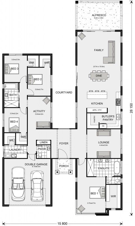 House Plans Australia, Alpine Lodge, Classic Facade, Home Design Floor Plans, House Construction Plan, House Layout Plans, Family House Plans, House Blueprints, Bedroom House Plans