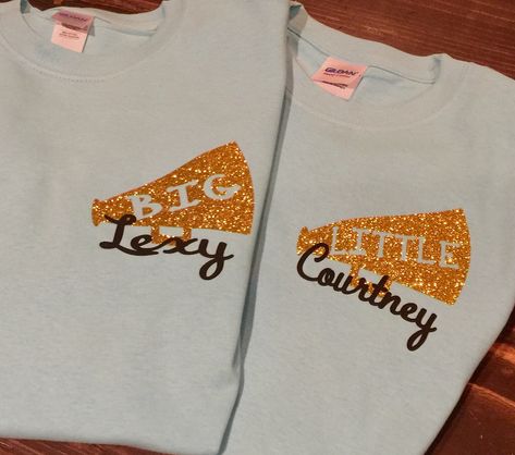 Personalized monogrammed big/little sister cheer shirts Sister Cheer Shirts, Cheer Sister Shirts, Big Lil Cheer Gifts, Cheer Big Sister Shirts, Big Sis Lil Sis Gifts, Big/little Matching Shirts, Cheer Sister Gifts, Cheer Team Shirts, Big Lil Gifts