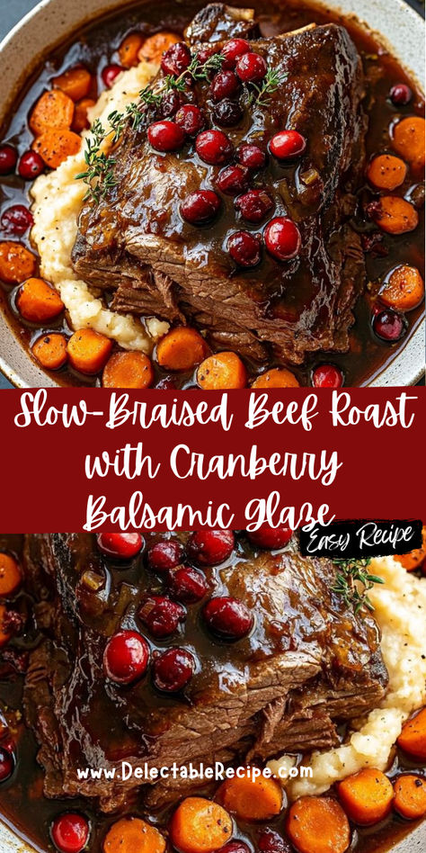 Cranberry Brisket Recipes Oven, Cranberry Basalmic Roast Beef, Cranberry Balsamic Pot Roast, Cranberry Balsamic Roast Beef Crockpot, Slow Cooker Beef Christmas, Balsamic Cranberry Sauce, Slow Braised Beef Roast With Cranberry Balsamic Glaze, Wagyu Roast Recipe, Cranberry Beef Roast