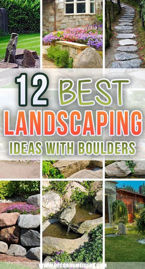 Rock Boulders Landscaping, Big Rocks In Landscaping Flower Beds, Landscaping Around Large Rock, Garden With Big Rocks, Rocky Yard Landscaping, Landscape Ideas With Large Rocks, How To Use Boulders In Landscaping, Boulders In Landscaping Front Yard, How To Use Large Rocks In Landscaping