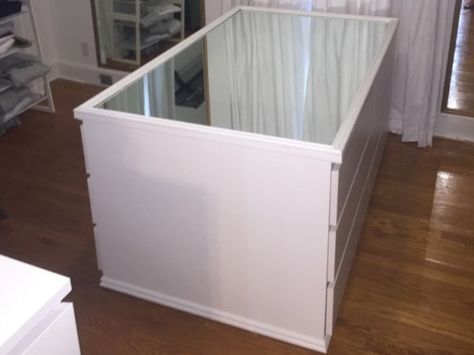 Hollywood Glam Mirrored Dresser Island Ikea Hack Wardrobe Island, Dressing Room Island Diy Ikea Hacks, Diy Dressing Room Island, Ikea Hack Closet Island, Closet Island Ideas Diy, Ikea Closet Island Hack, Diy Closet Island Ikea Hacks, Dressing Room Island Ideas, Closet Island Ideas Ikea Hacks