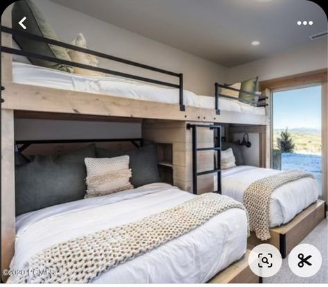 Lake House Bunk Rooms Cabin, Tounge And Groove Cedar Ceiling, Bedrooms With Multiple Beds, Guest Bedroom For Multiple People, Modern Cabin Bunk Room, Bunk Bed Beach Room, Bunk Beds Beach House, Bonus Guest Room Ideas, Bunk Beds Airbnb