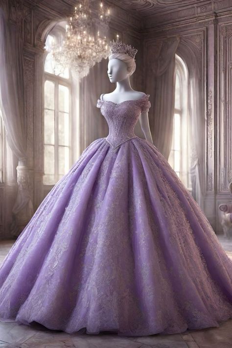 Disney Gowns Prom, Rapunzel Ball Gown, Purple Ball Gown Princesses, Vestidos Xv Aesthetic, Violet Ball Gown, Purple Gown For Debut, Purple Dress Princess, Fairytale Dress Princesses Ball Gowns, Purple Ball Dresses