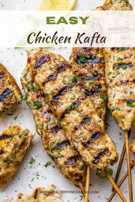 Grilled Chicken Kafta Kafta Kabob Recipe Greek, Chicken Kabobs Middle Eastern, Middle Eastern Party Food Ideas, Shish Kafta Recipe, Armenian Kebab Recipe, Chicken Kefta Kabobs, Chicken Kafta Kabob, Easy Kofta Recipe, Middle Eastern Bbq Recipes