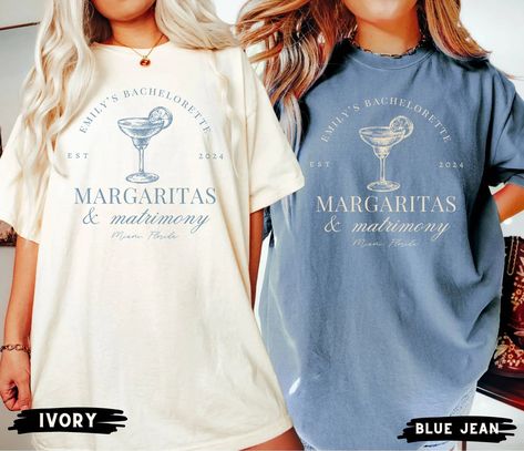 Margaritas and Matrimony Bachelorette Party Shirt, Custom Location Bachelorette Shirts, Final Fiesta Bach, Personalized Luxury Bachelorette by LaviRoseStudio on Etsy Bachelorette Shirts Beach, Beach Bachelorette Party Shirts, Bachelorette Cocktails, Luxury Bachelorette, Beach Bachelorette Party, Bachelorette Tees, Bachelorette Party Shirt, Bachelorette Shirt, Bachelorette Party Beach