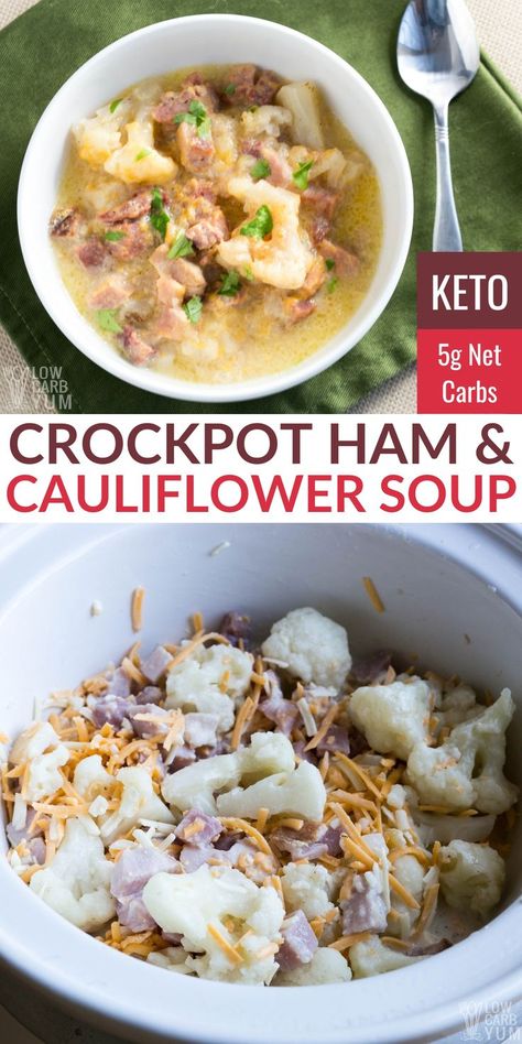 Ham And Cauliflower Soup, Ham And Cauliflower, Crock Pot Ham, Potato Stew, Crockpot Ham, Boiled Egg Diet Plan, Low Carb Chicken Recipes, Low Carb Soup, Low Carb Diet Recipes