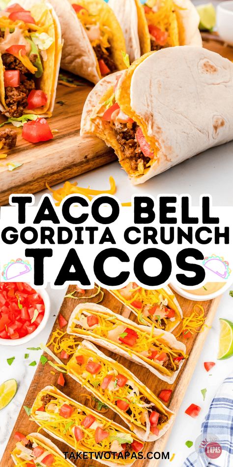 The Ultimate Homemade Cheesy Gordita Crunch is the perfect weeknight dinner recipe. If you love Taco Bell this copycat Gordita Crunch recipe is for you! Taco Bell Gorditas Recipe Mexican, Gorditas Recipe Taco Bell, Copycat Taco Bell Crunch Wrap, Nacho Bell Grande Recipe, Tacos Ground Beef, Taco Bell Copycat Recipes, Double Decker Taco, Gorditas Recipe Mexican, Hard Tacos