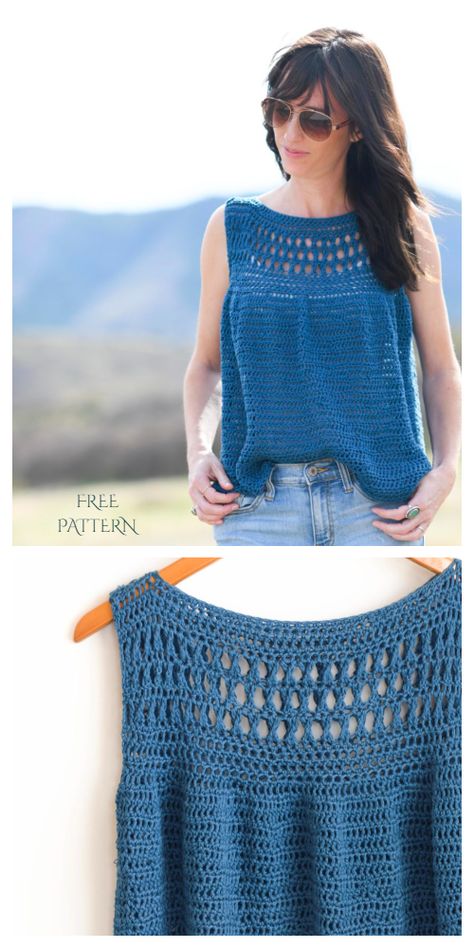 Easy Summer Top Free Crochet Patterns - DIY Magazine Pola Kardigan, Pola Top, Pola Sweater, Costumes Faciles, Pola Blus, Gilet Crochet, Crochet Sweater Pattern Free, Mode Crochet, Crochet Ladies Tops