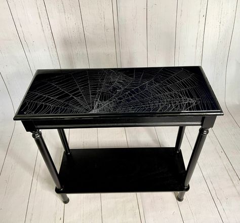 Dark Decor, Spider Web Table, Real Preserved Spider Web, Gothic Furniture, Gothic Table, Spider Web,Witchy Decor, Accent Table, Sofa Table Gothic Room Decor Ideas, Gothic Furniture Diy, Painted Console Table, Gothic Table, Halloween Furniture, Dark Decor, Living Space Decor, Black Console Table, Chic Coffee Table