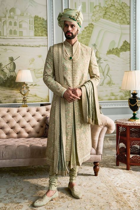 Wedding Matching Outfits, Sherwani For Men Wedding, Wedding Kurta For Men, Embroidered Sherwani, Groom Dress Men, Wedding Outfits For Groom, Indian Groom Wear, Wedding Dresses Men Indian, Sherwani Groom