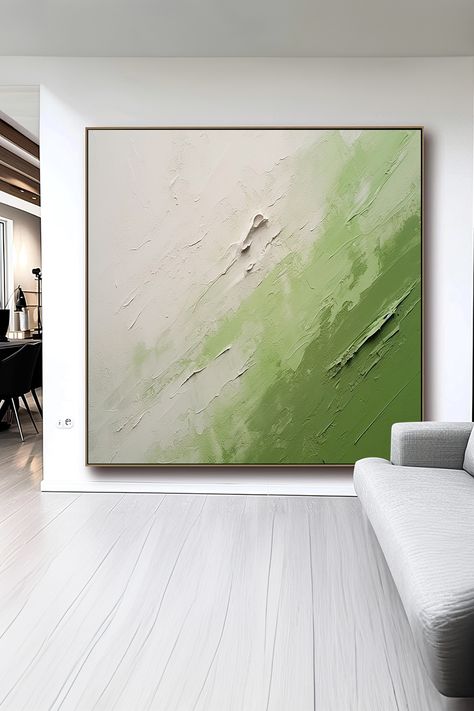 Original handmade abstract painting with textured green and cream brushstrokes creating a minimalist, nature-inspired wall art Knife Techniques, Green Wall Decor, Nature Inspired Decor, Green Hues, Green Abstract, Textured Wall Art, Textured Wall, Palette Knife, Texture Painting