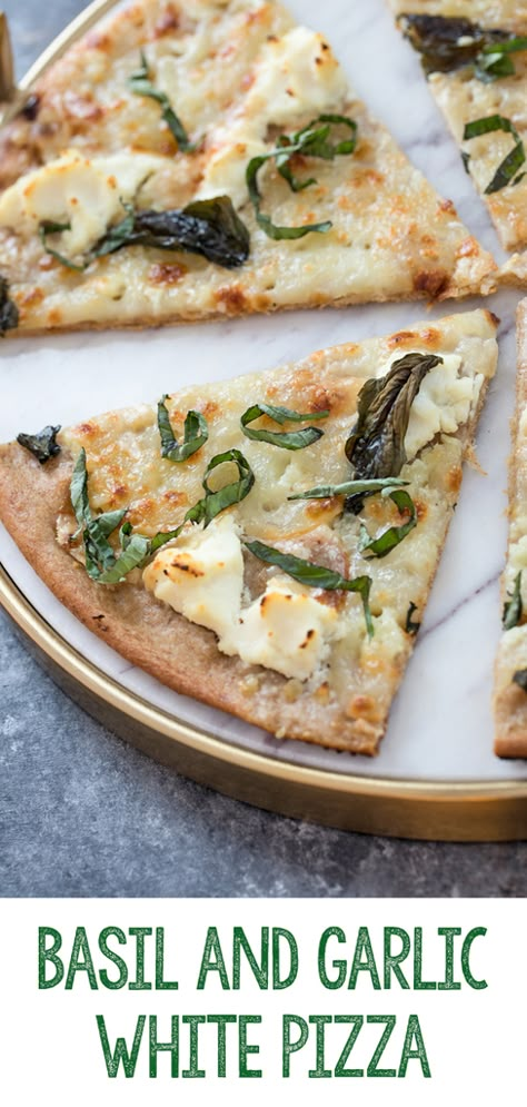 Garlic White Pizza, Olive Oil Pizza, Basil Pizza, White Pizza Recipes, Coconut Curry Sauce, Whole Wheat Pizza, White Pizza, Vegetarian Pizza, Garlic Olive Oil