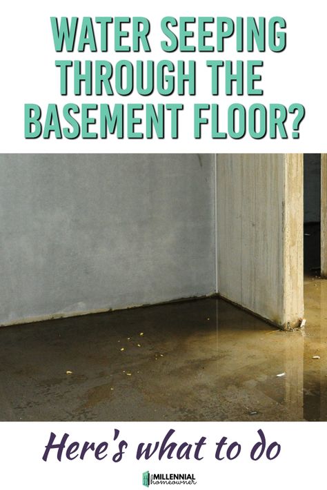 Water seeping up from the basement floor can be a pain and a big deal. Here is what is causing the water issue and what you can do to fix it. Leaky Basement Solutions, Basement Water Solutions, Flood Proof Basement, Sealing Basement Floor, How To Waterproof A Basement, Water In Basement Solutions, Basement Flooding Solutions, Basement Floor Drain Cover Ideas, Wet Basement Floor Ideas