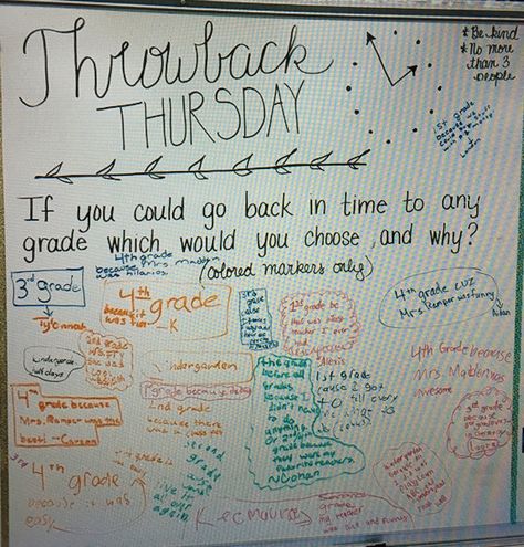 Thursday Bell Ringer, Thursday Board Prompt, Thursday Question Of The Day, Thursday Whiteboard Prompt, Thursday Morning Message, Thursday Activities, Think About It Thursday, Morning Questions, Whiteboard Prompts