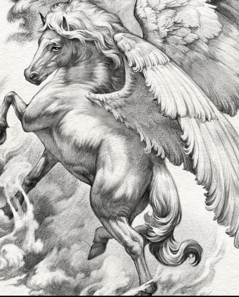 Horse With Wings Drawing, Pegasus Tattoo Design, Pegasus Drawing, Pegasus Tattoo, Pegasus Art, Mother Mary Pictures, Birds Photography Nature, Winged Angel, Rich Art