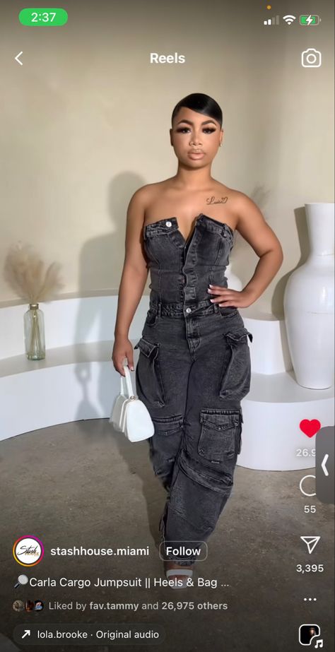 Cargo Jumpsuit Outfit, Jumper Outfit Women, Jumpsuit Outfit Black, Cargo Jumpsuit, Slay Outfits, Shein Outfits, Big Girl Fashion, Jumpsuit Outfit, Dinner Outfits