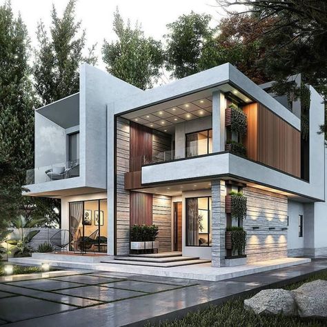 Villa Designs, A Modern House, Duplex Design, Modern Villa Design, Architectural Rendering, Exterior Modern, Modern House Facades, Modern Exterior House Designs, Duplex House Design