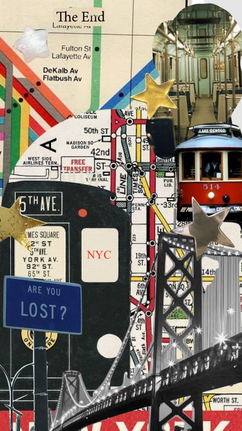 #nyc #aesthethic #collage #train #subway #station Nyc Collage Aesthetic, Subway Station Aesthetic, Subway Graphic Design, Subway Wallpaper, Train Collage, Nyc Graphic Design, Nyc Subway Aesthetic, Train Mural, Nyc Collage