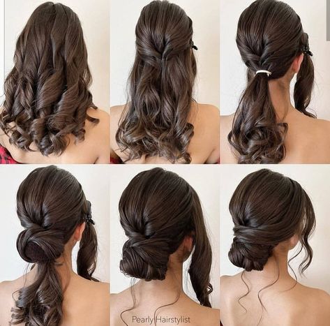 Curly Bun With Bangs, Hair Bun Ideas, Bun With Bangs, Curly Hair Bun, Bun Ideas, Curly Bun, Hoco Hair Ideas Curls, Short Homecoming Hair, Hairstyles For Medium Hair