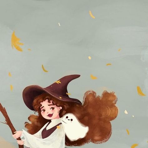 Stephanie Marie on Instagram: "🍂Windswept Witch🍂 One of my favorite fall illustrations from last year! I just love painting overcast skies with crisp autumn leaves🧡 prints are in my shop! 🧡 #fallillustration #fallart #ghost #witchaesthetic #halloween #autumnaesthetic #witchyart #illustration #illustrator #ghosties #ghostart #fall #autumnwitch #fallcolors" Witch Illustration Art, Fall Illustrations, Love Ghost, Ghost Illustration, Witch Illustration, Witch On A Broom, Autumn Witch, W.i.t.c.h Aesthetic, Autumn Illustration