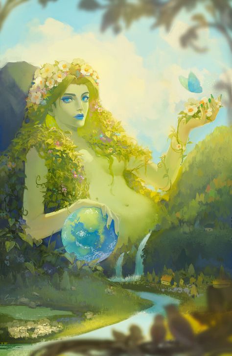 Mother Nature Goddess, Greek Monsters, Gaia Goddess, Mother Earth Art, Nature Goddess, Earth Goddess, Earth Art, Goddess Art, Fairy Art