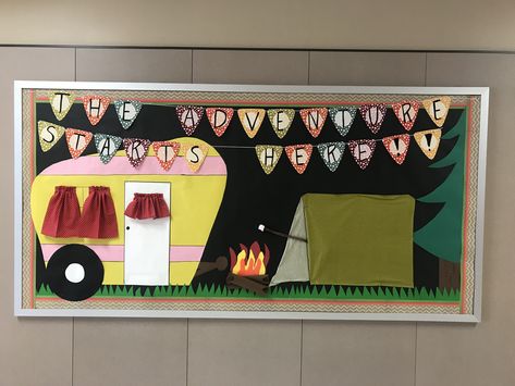 Fall camping bulletin board Camper Bulletin Board, Camping Bulletin Board, Camping Bulletin Boards, Camping Theme Classroom, Bulletin Board Ideas, Fall Camping, Theme Classroom, Classroom Bulletin Boards, Camping Theme