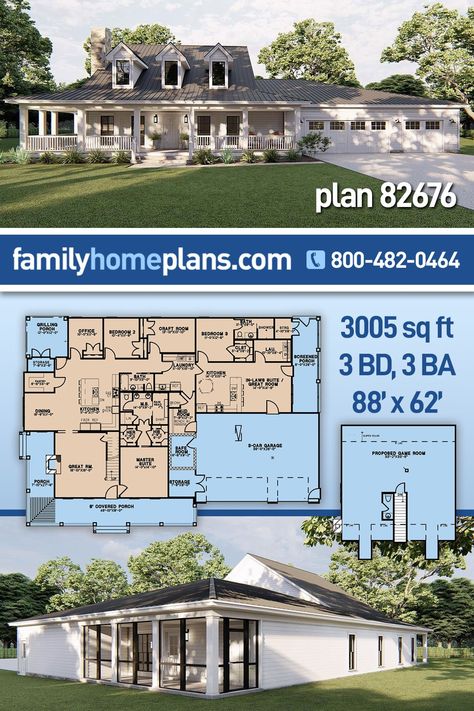 Unique Farmhouse Plans, Mother In Law Apartment, Inlaw Suite, Unique House Plans, In-law Apartment, Southern Traditional, Affordable House Plans, Barndominium Floor Plans, Unique Farmhouse