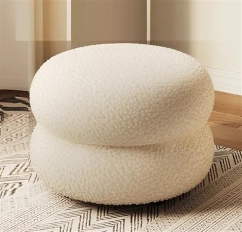 Round Pouf Stool, Soft Footstool Seat, Vanity Chair for Makeup Room, Round Foot Rest Stool Seat for Living Room (Color : White, Size : 2 Layers) Puffy Stool, Fluffy Stool, Furniture Sketches, Puff Ottoman, Furniture Sketch, Vanity Chair, Room Color, Makeup Room, Room Colors