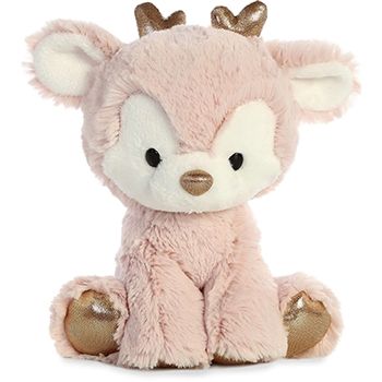 Rose Gold the Glitzy Tot Plush Reindeer by Aurora Pink Reindeer, Dr. Seuss, Soft Toys Making, Gold Deer, Gold Reindeer, Animal Sewing Patterns, Soft Toy Animals, Pink Fur, Tatty Teddy