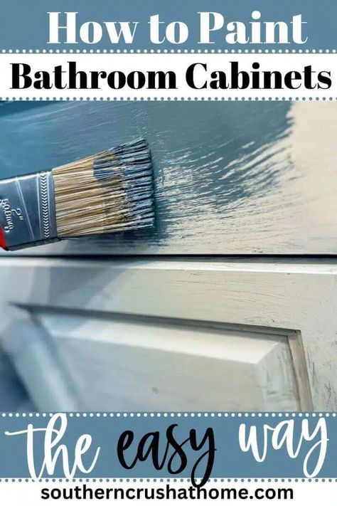 How to Paint Bathroom Cabinets the Easy Way https://www.southerncrushathome.com/how-to-paint-bathroom-cabinets/ Paint Bathroom Cabinets, Diy Bathroom Vanity Makeover, Bathroom Cabinet Makeover, Bathroom Cabinet Colors, Paint Bathroom, Painted Vanity Bathroom, Gray Paint Colors, Bathroom Cupboards, Bathroom Cabinets Diy