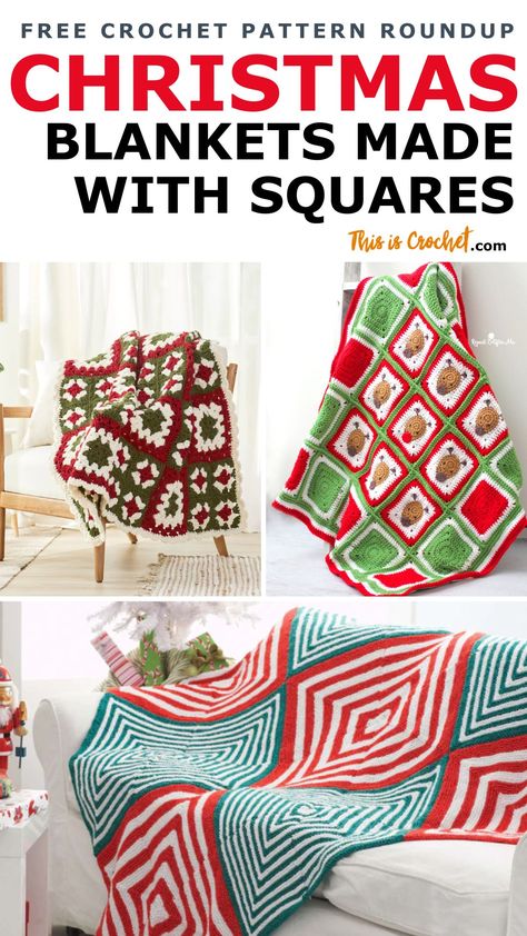 Christmas Granny Square Crochet, Christmas Granny Square, Granny Square Pattern Free, Christmas Crochet Blanket, Christmas Crochet Patterns Free, Holiday Blankets, Granny Square Crochet Patterns Free, Christmas Squares, Crochet Patterns Free Blanket