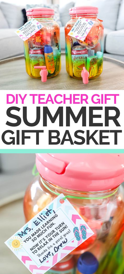 Diy Gift Basket, Easy Teacher Gifts, Teacher End Of Year, Appreciation Gifts Diy, Teacher Gift Baskets, Teacher Holiday Gifts, Teacher Appreciation Gifts Diy, Cute Teacher Gifts, Teachers Diy