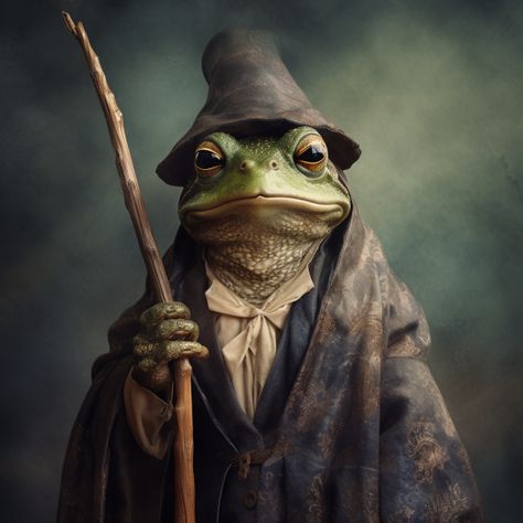 Funny Wild Animals, Frog Stuff, Anthropomorphic Animals, Fantasy Animals, Animal Portraits, Frog Art, Ceramics Ideas, Gandalf, Frog And Toad