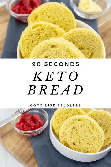 This keto bread recipe is ready in 90 seconds and it's a great alternative to regular bread with just a fraction of the carbs. #keto #lowcarb #bread #90seconds #recipe #diet #easy #delicious #yum Keto Brood, Best Low Carb Bread, 90 Second Bread, Low Carb Sandwiches, Keto Bread Recipe, Keto Friendly Bread, 90 Second Keto Bread, No Bread Diet, Best Keto Bread