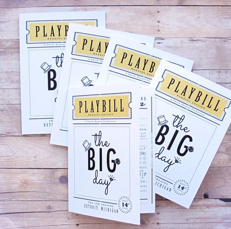 Wedding Playbill Program, Playbill Wedding Program, Theater Wedding Ideas, Broadway Wedding Ideas, Theater Wedding Reception, Theatre Wedding Ideas, Theatre Wedding Theme, Musical Theatre Wedding, Theatre Themed Wedding