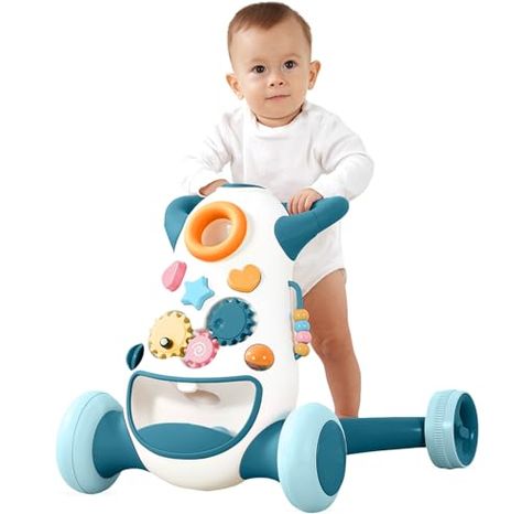 KUB Baby & Toddler Walker Push Toy, Interactive Sound & Light Effect Musical Montessori Activity Center, Adjustable Speed Wheel, Safe & Stable, Fun Gift for Boy and Girl Learning to Stand & Walk Montessori Activity, Push Toys, Geometrical Shapes, Activity Center, Corner Design, Premium Food, Montessori Activities, Boy And Girl, Activity Centers