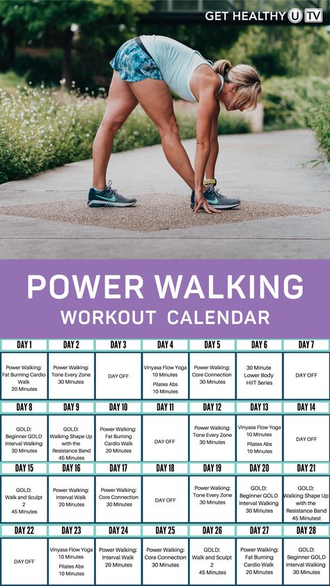 If you are a beginner, or just looking for low impact strength and cardio, this indoor Power Walking Plan is for you. Our Power Walking Plan consists of low impact walking workouts designed to get your heart rate up, strengthen your body from head to toe, and give you a strong core. This 28-day plan is fun, and Power Walking helps you walk off the weight, burn fat, and feel great. Walking Calendar, 30 Minute Hiit, Walking Workouts, Vinyasa Flow Yoga, Walking Plan, Power Walking, Fat Burning Cardio, Workout Calendar, Vinyasa Flow