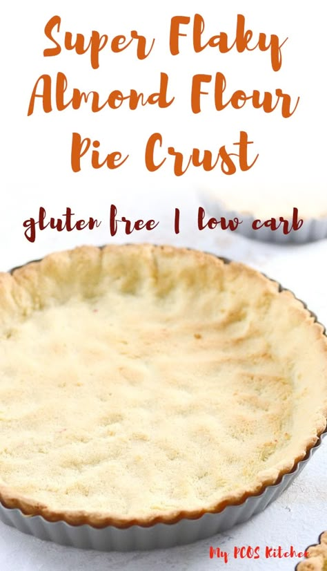 This keto pie crust recipe is super flaky and delicious. It's made with almond flour and coconut flour and it's the best keto low carb pie crust you'll ever want to make. It can be used for sweet or savoury dishes and can be made with butter, lard or shortening. #keto #lowcarb #piecrust #mypcoskitchen Almond Flour Crust Pie, Flourless Pie Crust, Gluten Free Pie Crust Almond Flour, Almond Pie Crust Recipe, Almond Flour Pie Crust Recipe, Almond Pie Crust, Keto Pie Crust, Low Carb Pie, Paleo Pie