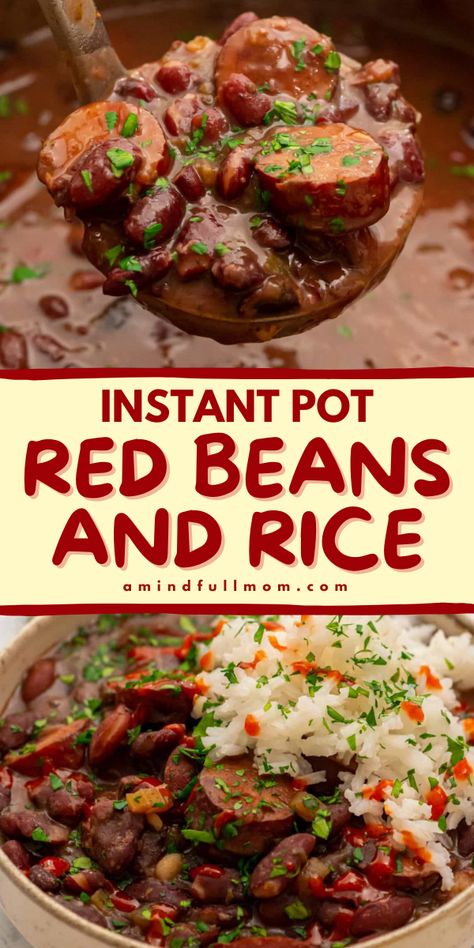 Out of quick and easy dinner ideas? These Instant Pot Red Beans and Rice is a classic, no-soak recipe that delivers a hearty meal you will want to make again! Pin this easy meal for the family! Red Beans And Sausage, Beans Over Rice, Authentic Louisiana Recipes, Classic Cajun Recipes, Pot Beans, Red Beans And Rice Recipe, Red Beans N Rice Recipe, Beans And Sausage, Cholesterol Recipes