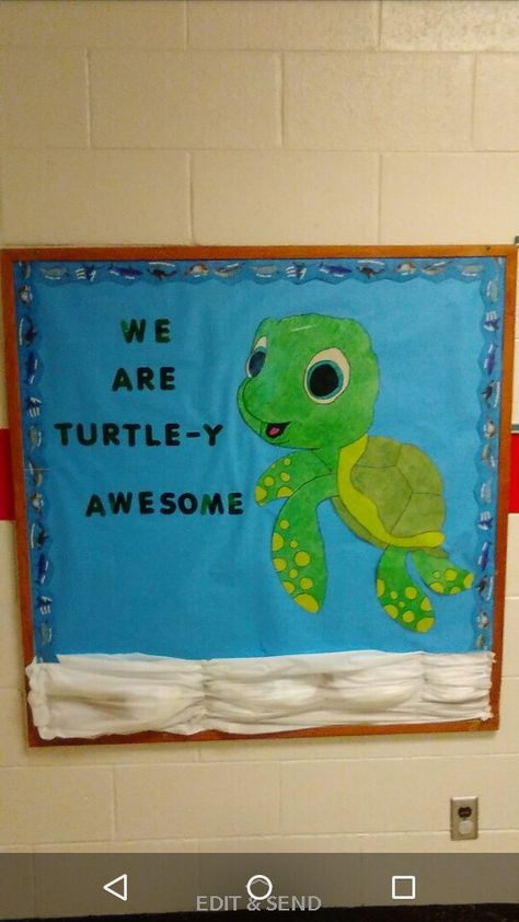 Turtle-y Awesome Turtle Board Preschool, Sea Turtle Door Decorations Classroom, Turtle Classroom Decorations, Sea Turtle Bulletin Board, Turtle Bulletin Board, Infant Classroom Decorations, Turtle Classroom, Turtle Quotes, Under The Sea Classroom