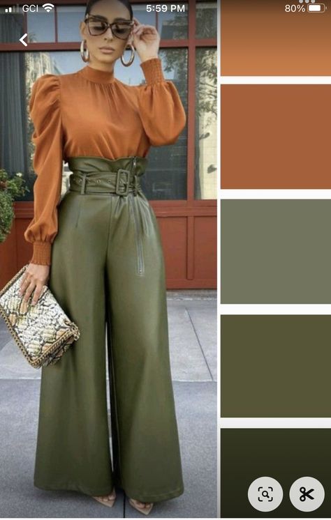 Olive Green Outfit, Fall Color Schemes, Green Color Combinations, Colour Combinations Fashion, Color Combos Outfit, Color Blocking Outfits, Color Combinations For Clothes, Orange Outfit, Hair Wedding